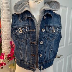 JUSTICE DENIM HOODIE.  Rhinestone pockets. Girls Size 10. EXCELLENT CONDITION!